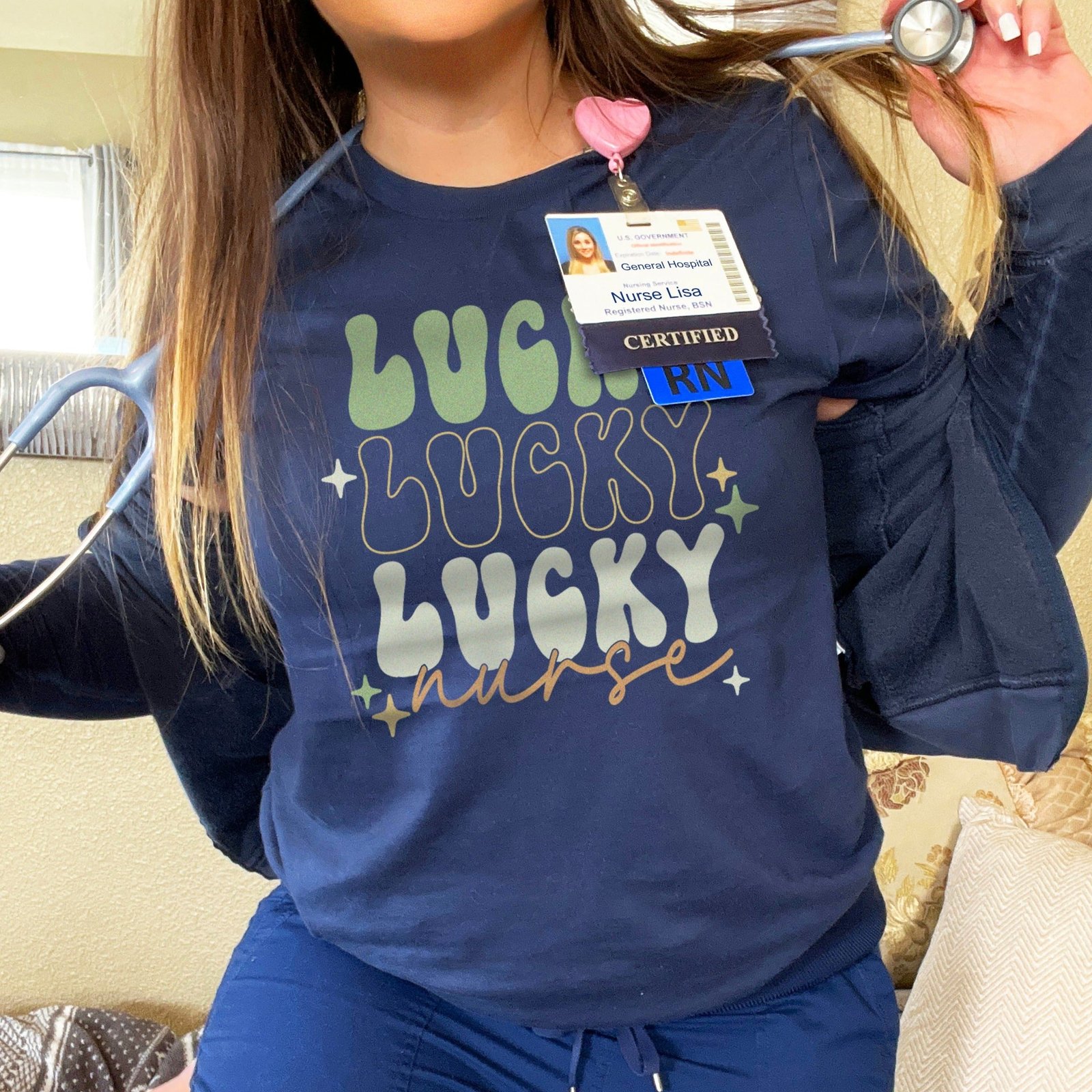 luckynursenavy Retro Lucky Nurse T-Shirt - Image 1